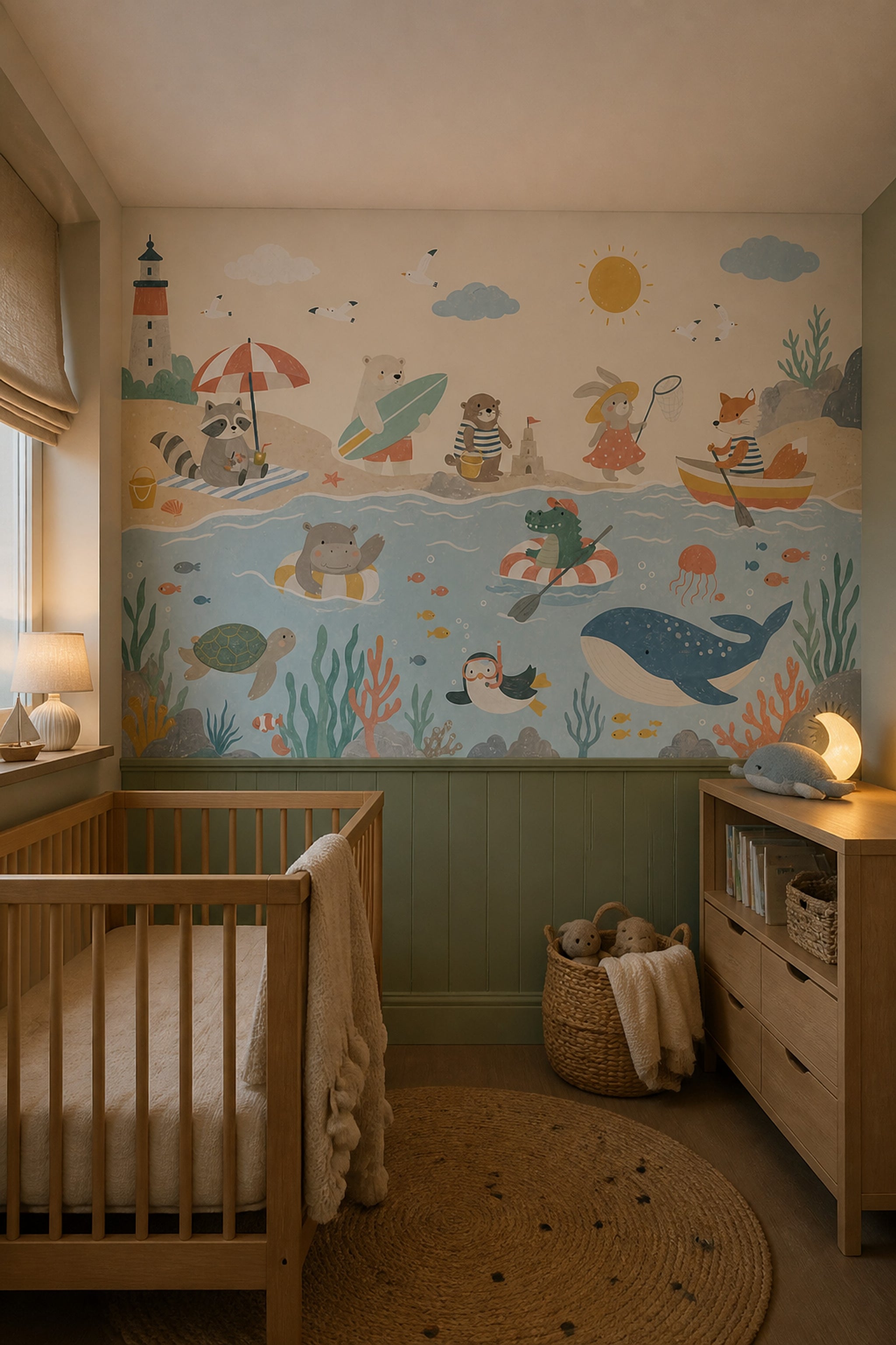 Childrens Wallpaper Coastal Removable Underwater Animals Wall Decor