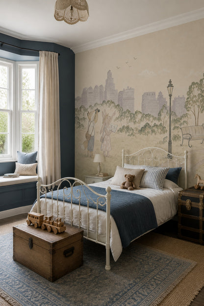 City Park Wallpaper Watercolor Storybook Animals Wall Mural
