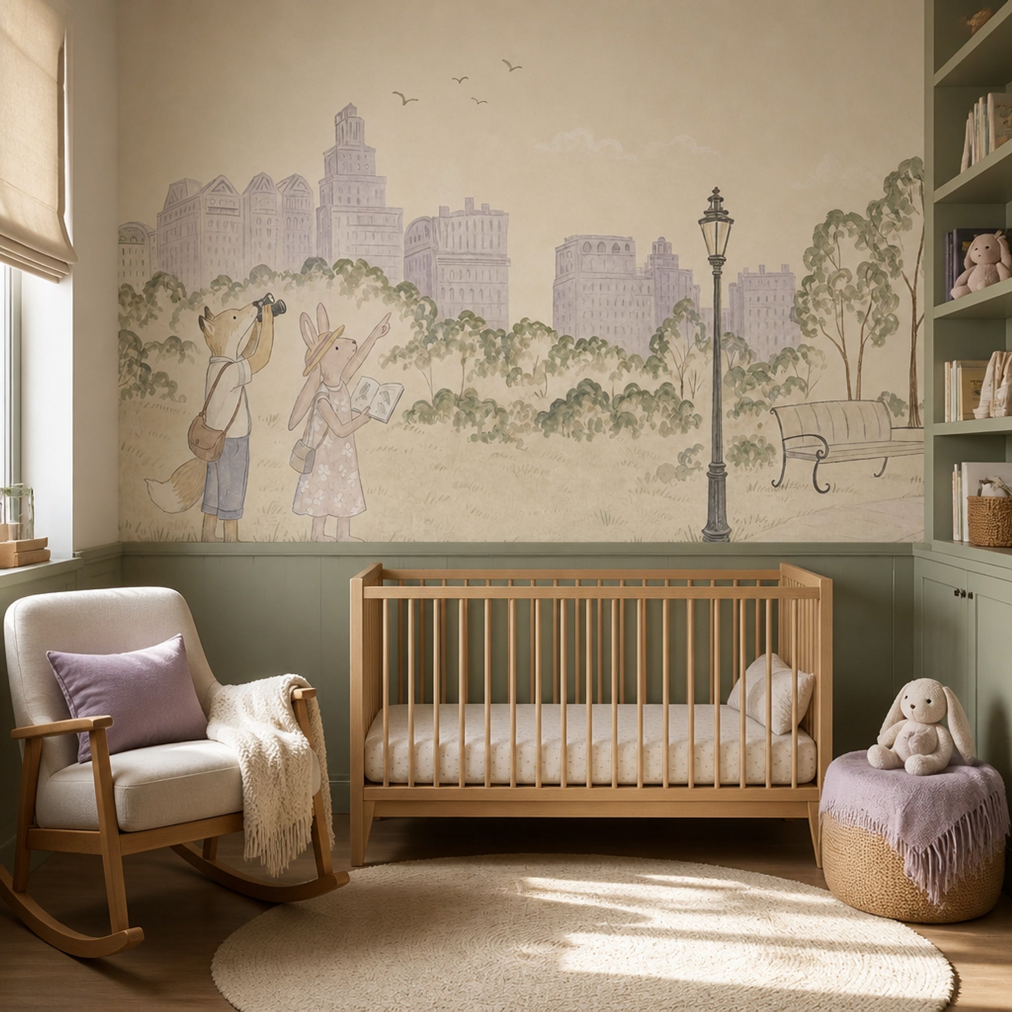 City Park Wallpaper Watercolor Storybook Animals Wall Mural