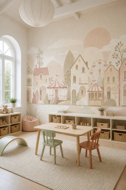 Watercolor Texture Wallpaper Pastel Village Removable Circus Wall Decor