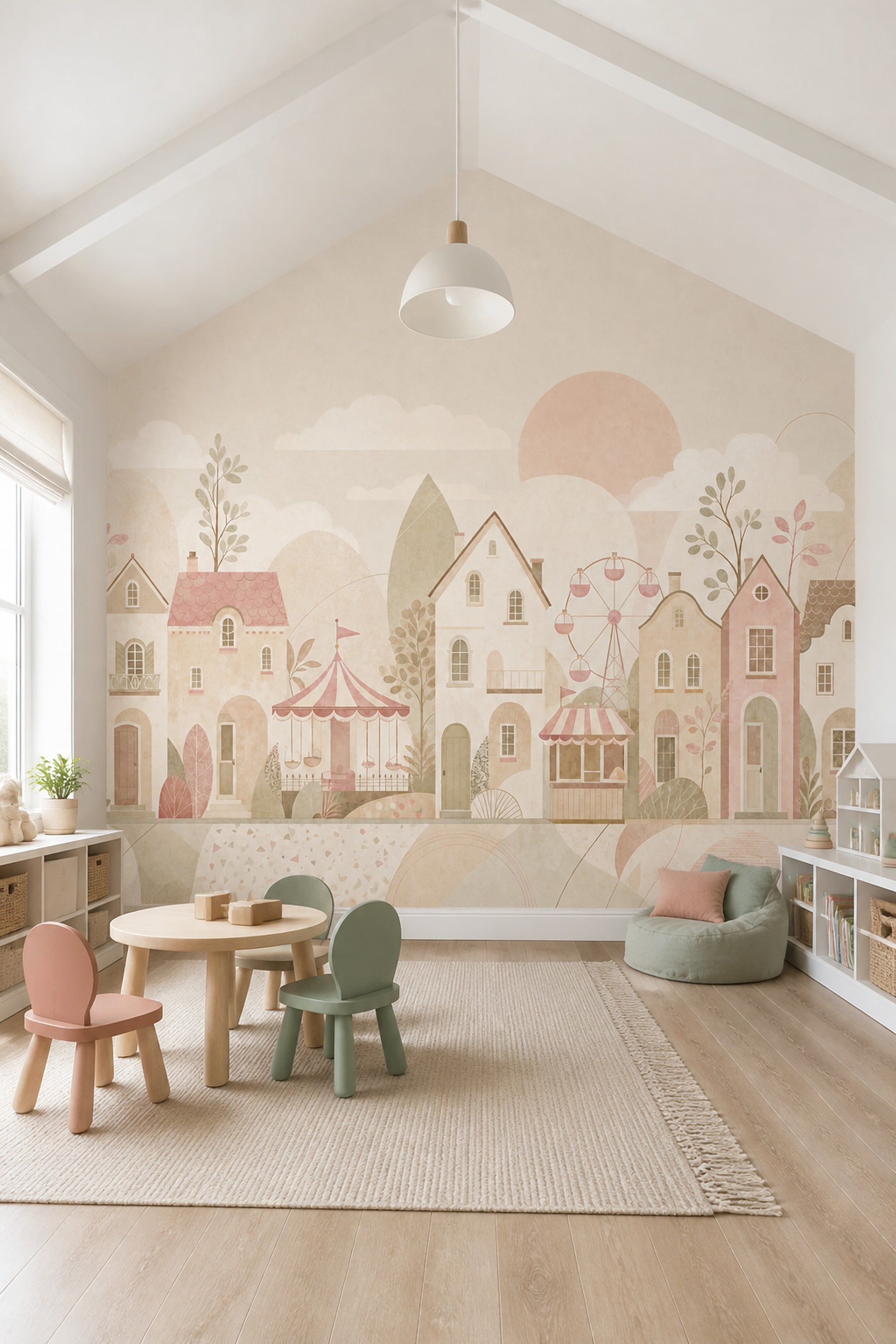 Watercolor Texture Wallpaper Pastel Village Removable Circus Wall Decor