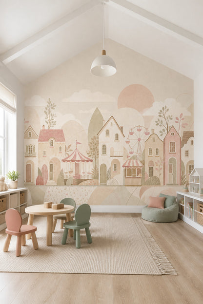 Watercolor Texture Wallpaper Pastel Village Removable Circus Wall Decor