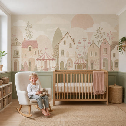 Watercolor Texture Wallpaper Pastel Village Removable Circus Wall Decor