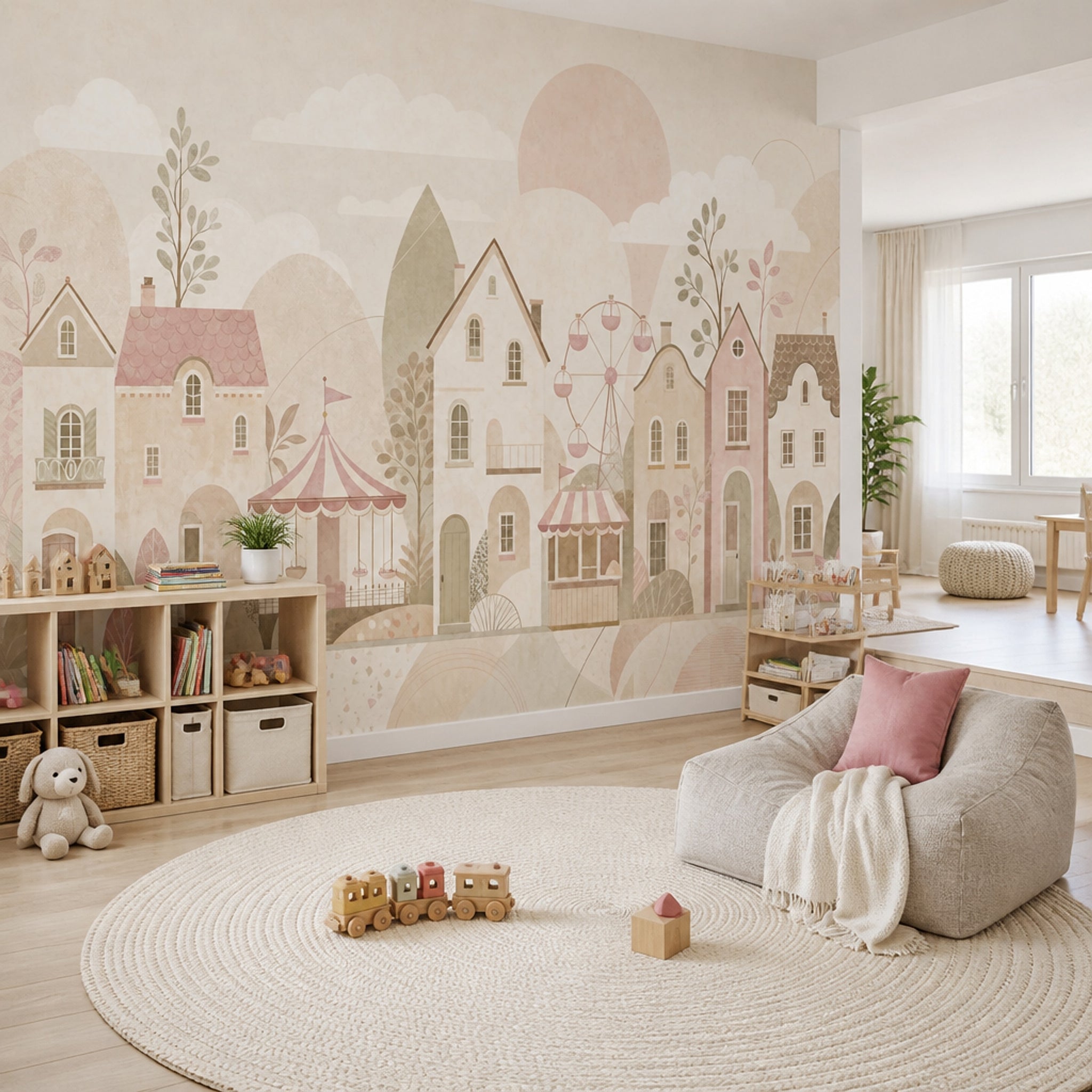 Watercolor Texture Wallpaper Pastel Village Removable Circus Wall Decor