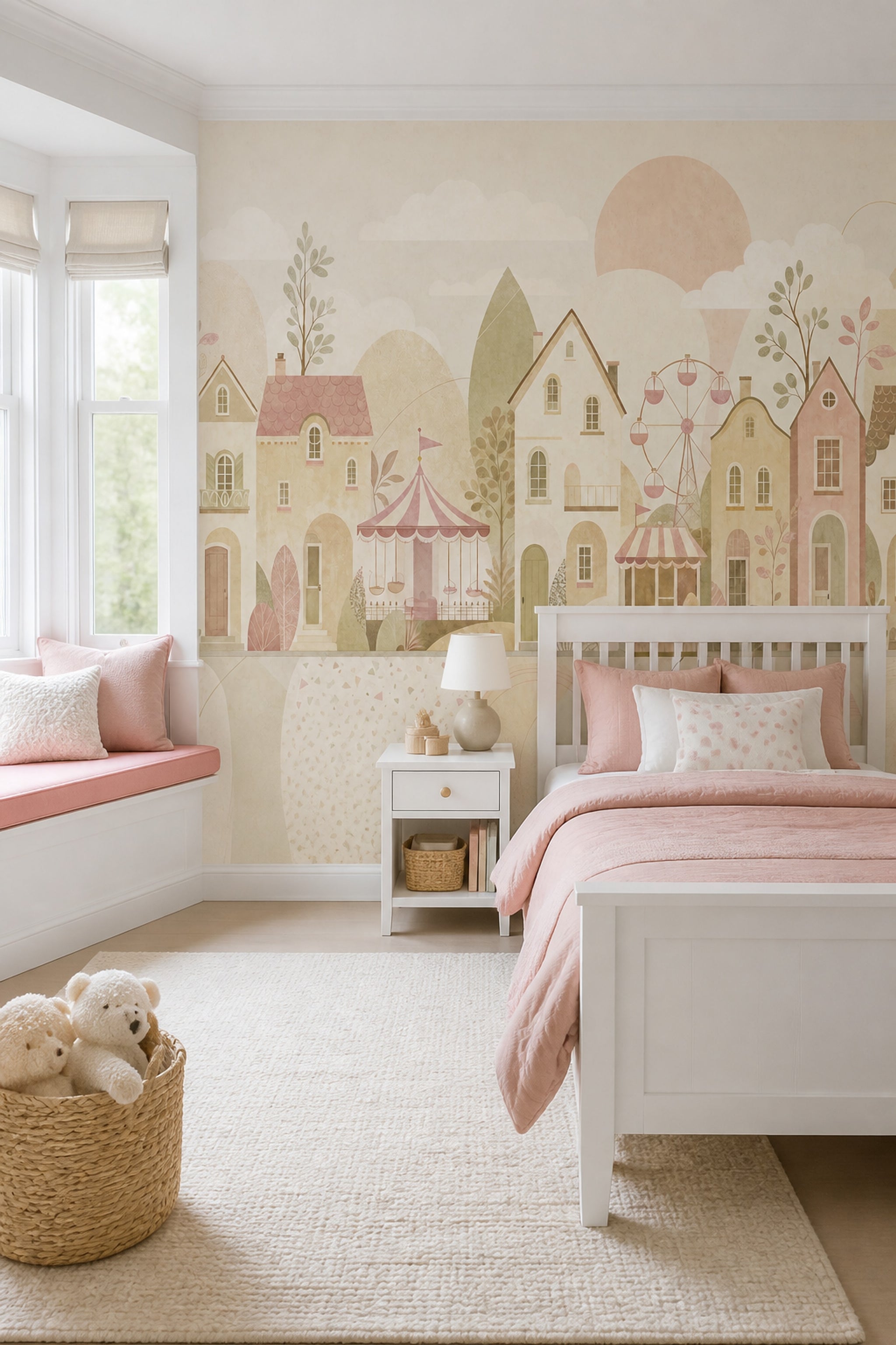 Watercolor Texture Wallpaper Pastel Village Removable Circus Wall Decor