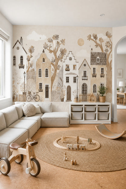 European Wallpaper Village Watercolor Removable Wall Decor