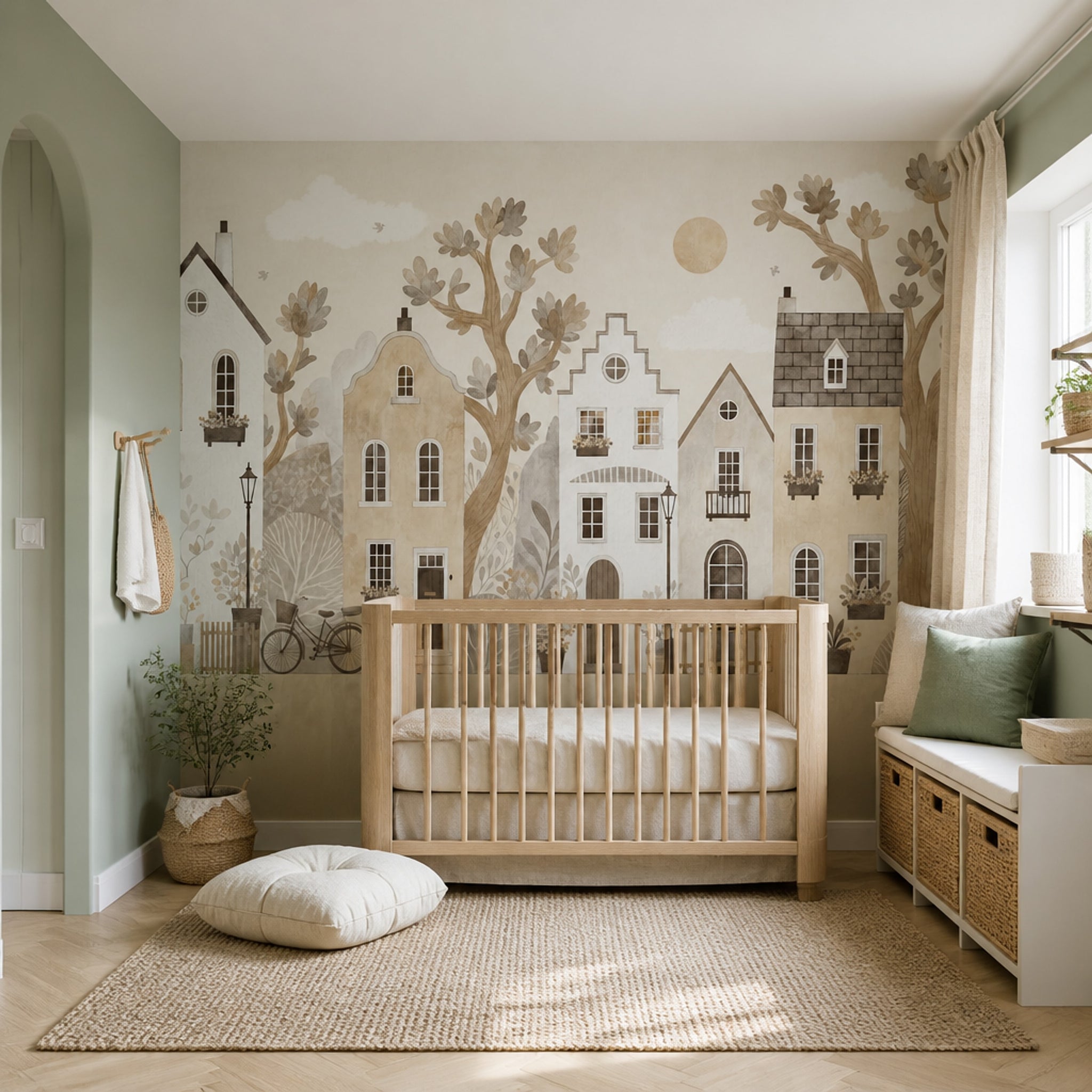 European Wallpaper Village Watercolor Removable Wall Decor