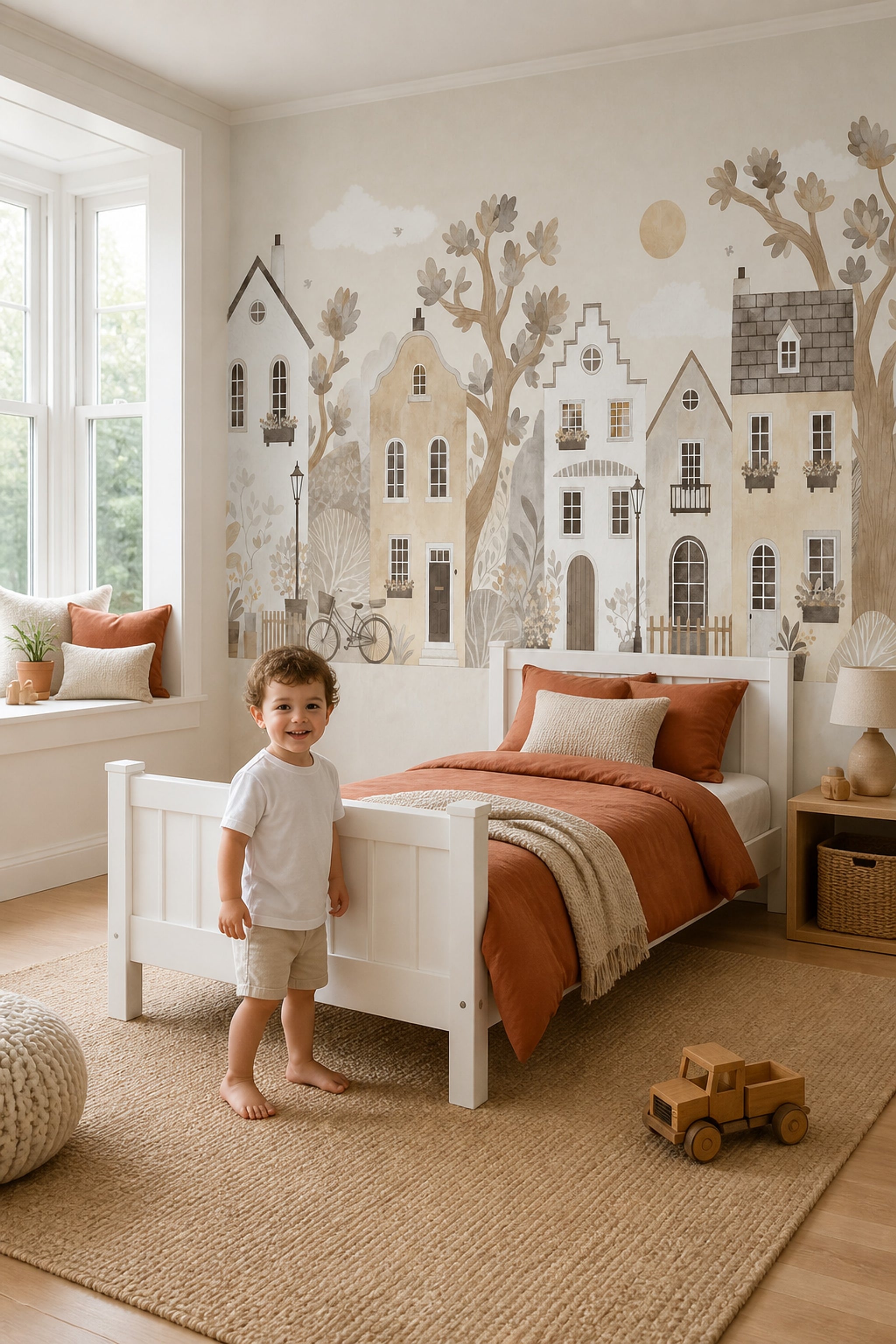 European Wallpaper Village Watercolor Removable Wall Decor