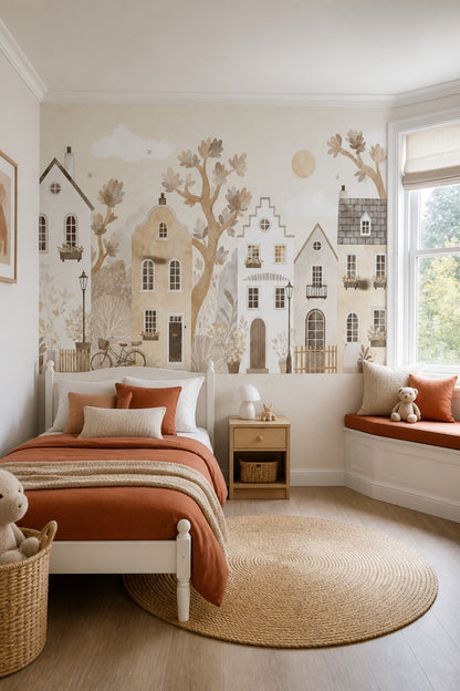 European Wallpaper Village Watercolor Removable Wall Decor