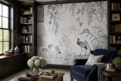 Chinoiserie Wallpaper Watercolor Birds Wall Mural