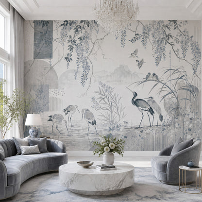Chinoiserie Wallpaper Watercolor Birds Wall Mural