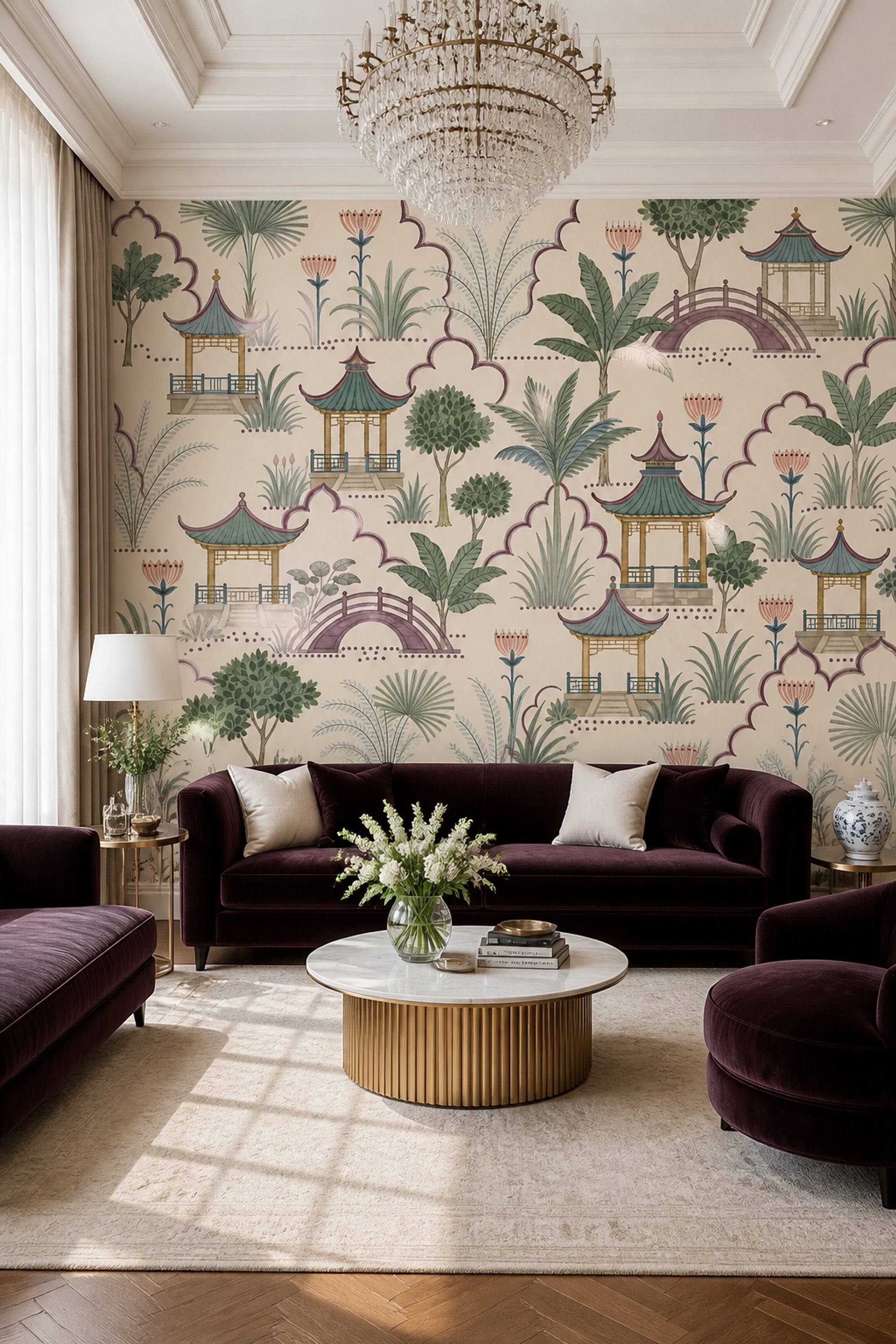 Scenic Landscape Wallpaper Garden Pavilion Pagoda Wall Mural
