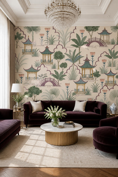 Scenic Landscape Wallpaper Garden Pavilion Pagoda Wall Mural