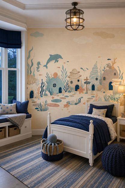 Underwater Village Wallpaper Ocean Sea Creatures Removable Wall Decor