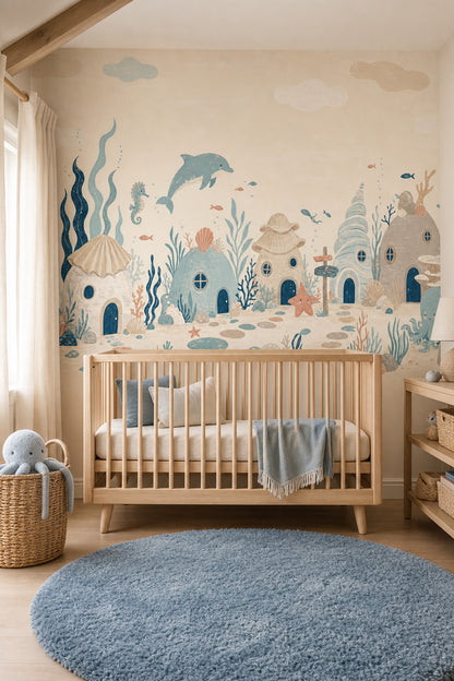 Underwater Village Wallpaper Ocean Sea Creatures Removable Wall Decor