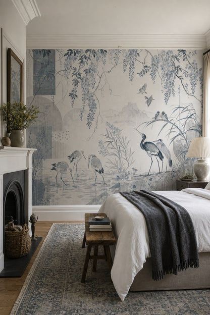 Chinoiserie Wallpaper Watercolor Birds Wall Mural