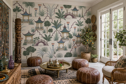 Scenic Landscape Wallpaper Garden Pavilion Pagoda Wall Mural