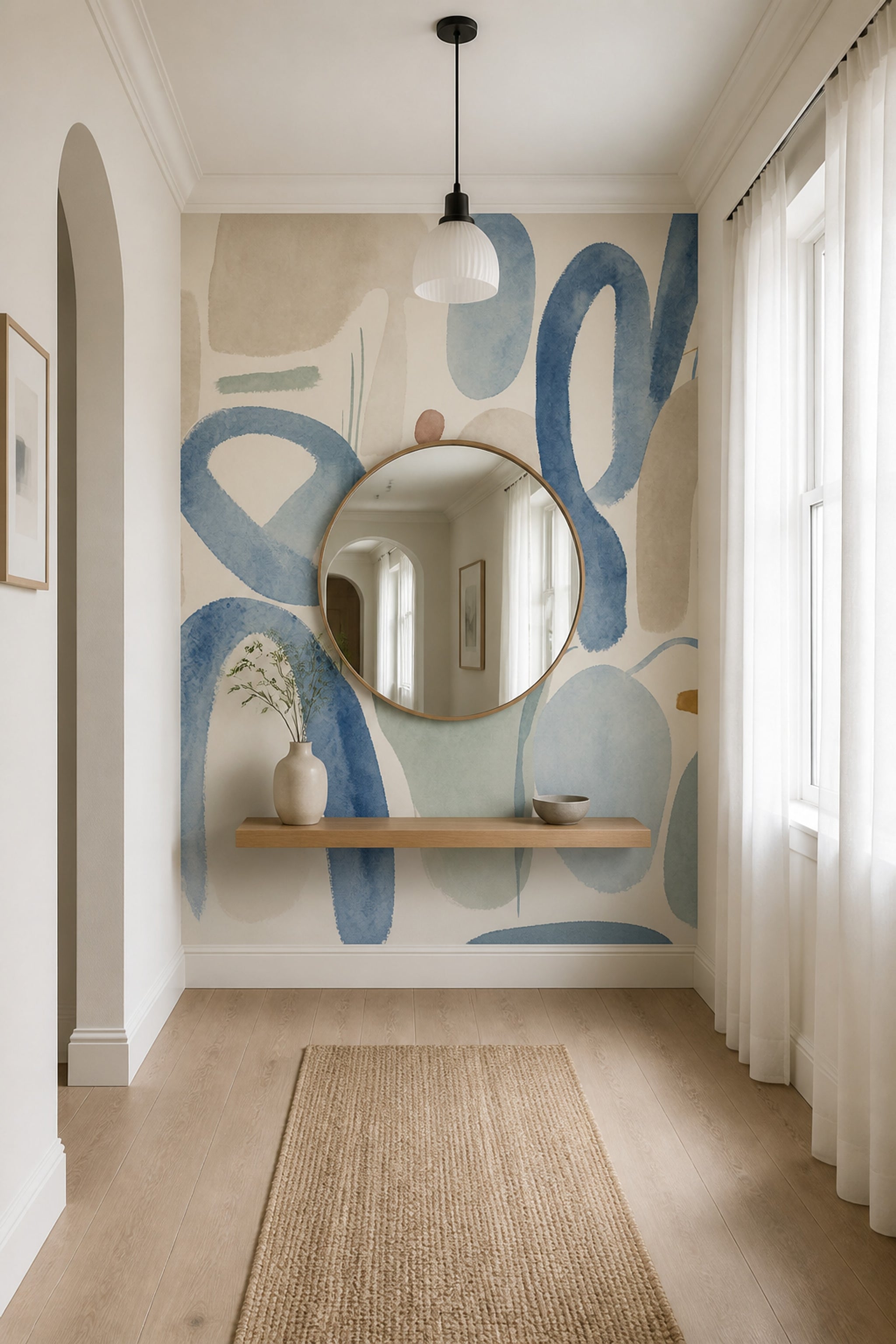 Watercolor Texture Wallpaper Organic Abstract Blue Brushstroke Wall Mural