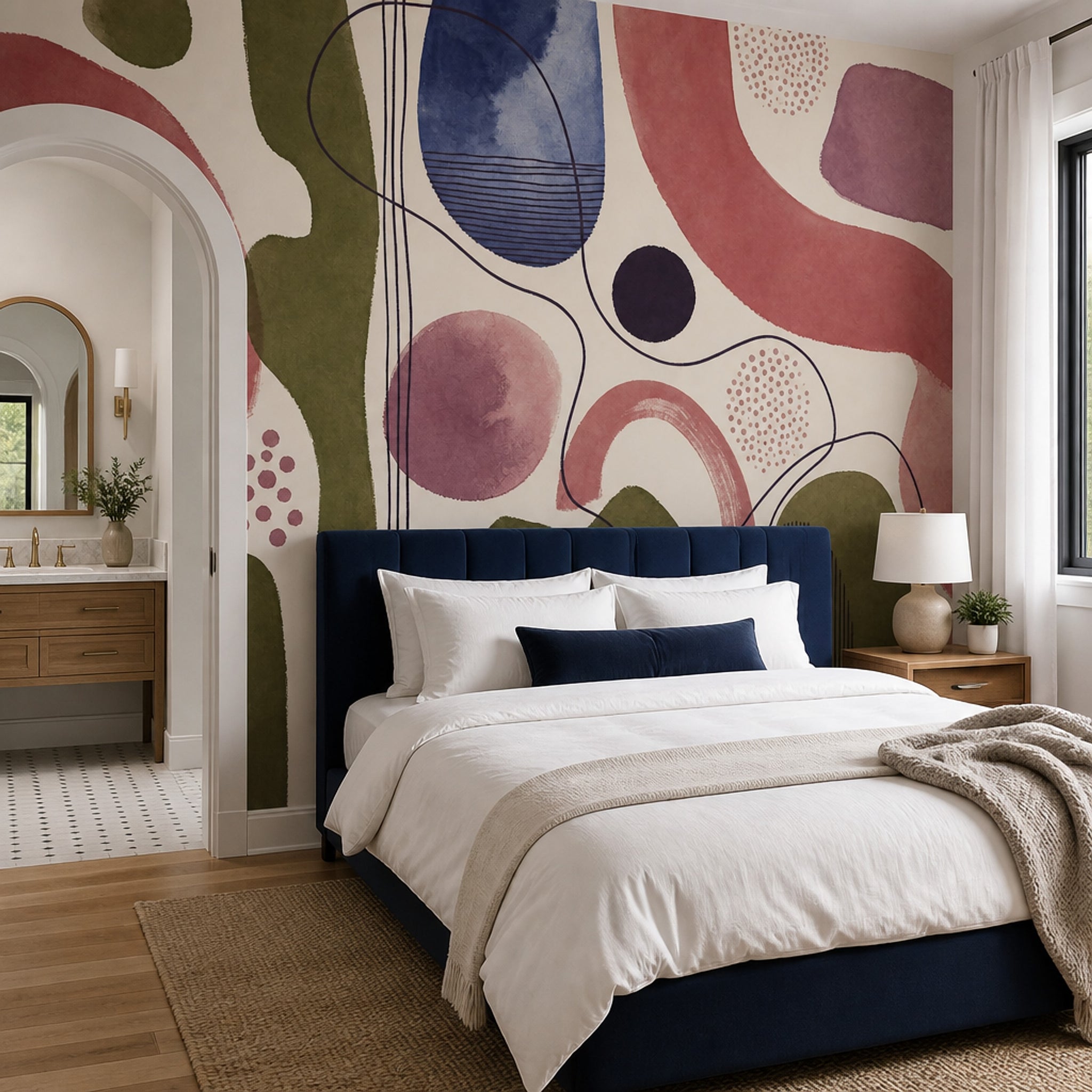 Organic Shapes Wallpaper Watercolor Modern Linework Wall Mural