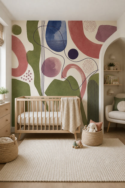 Organic Shapes Wallpaper Watercolor Modern Linework Wall Mural