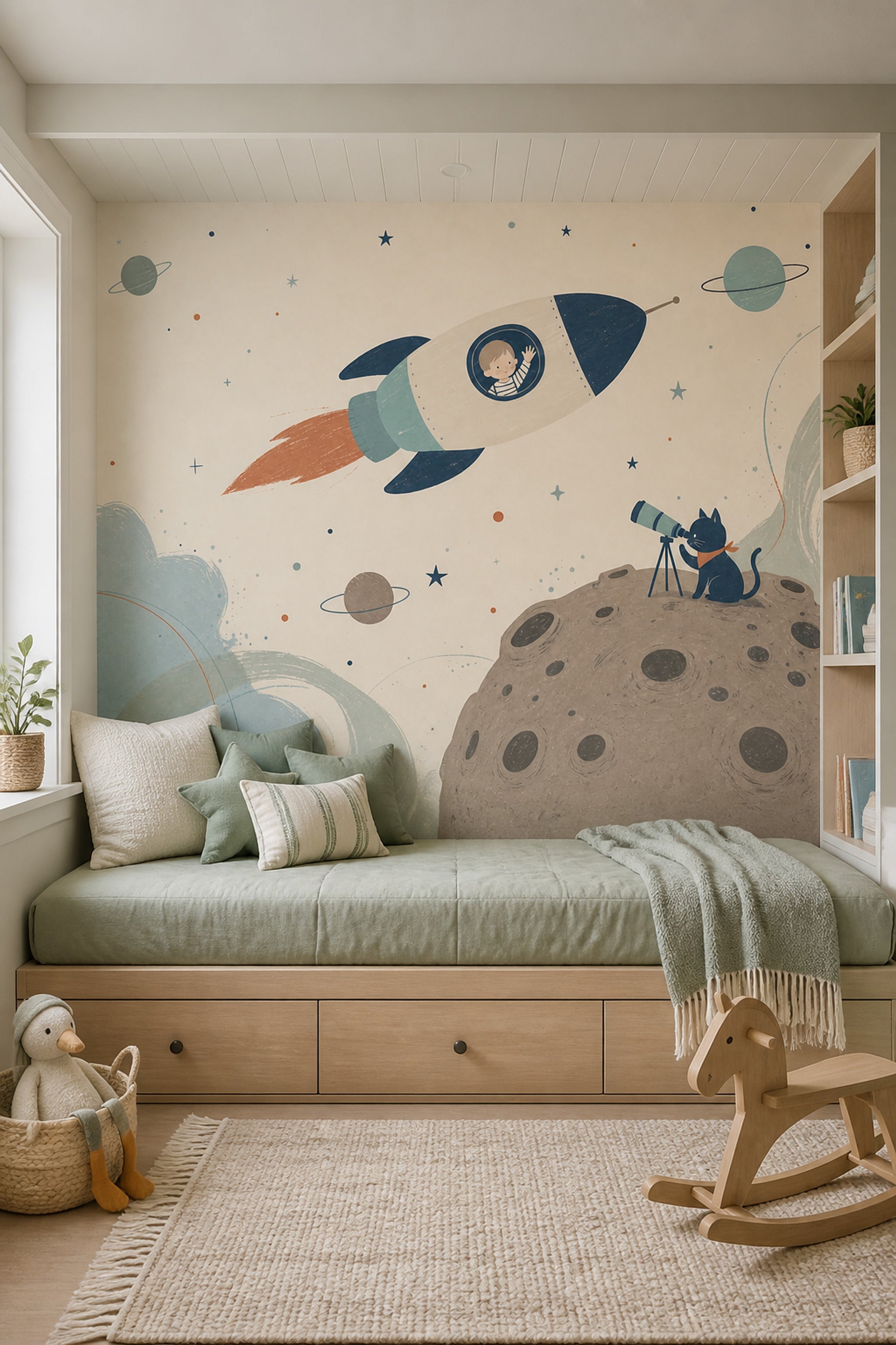 Rocket Wallpaper Planets Stars Wall Mural
