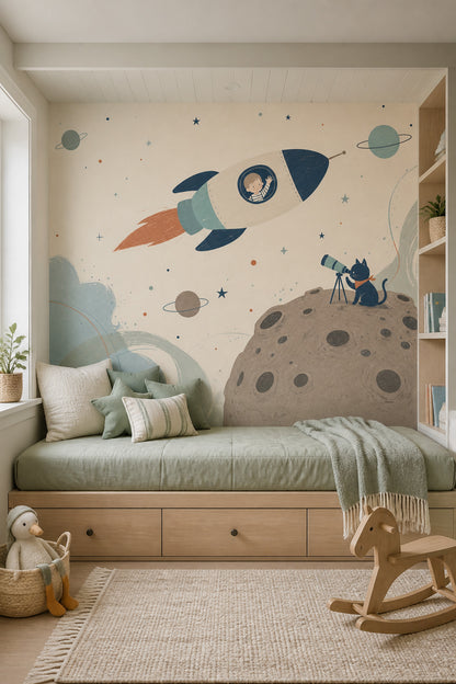 Rocket Wallpaper Planets Stars Wall Mural
