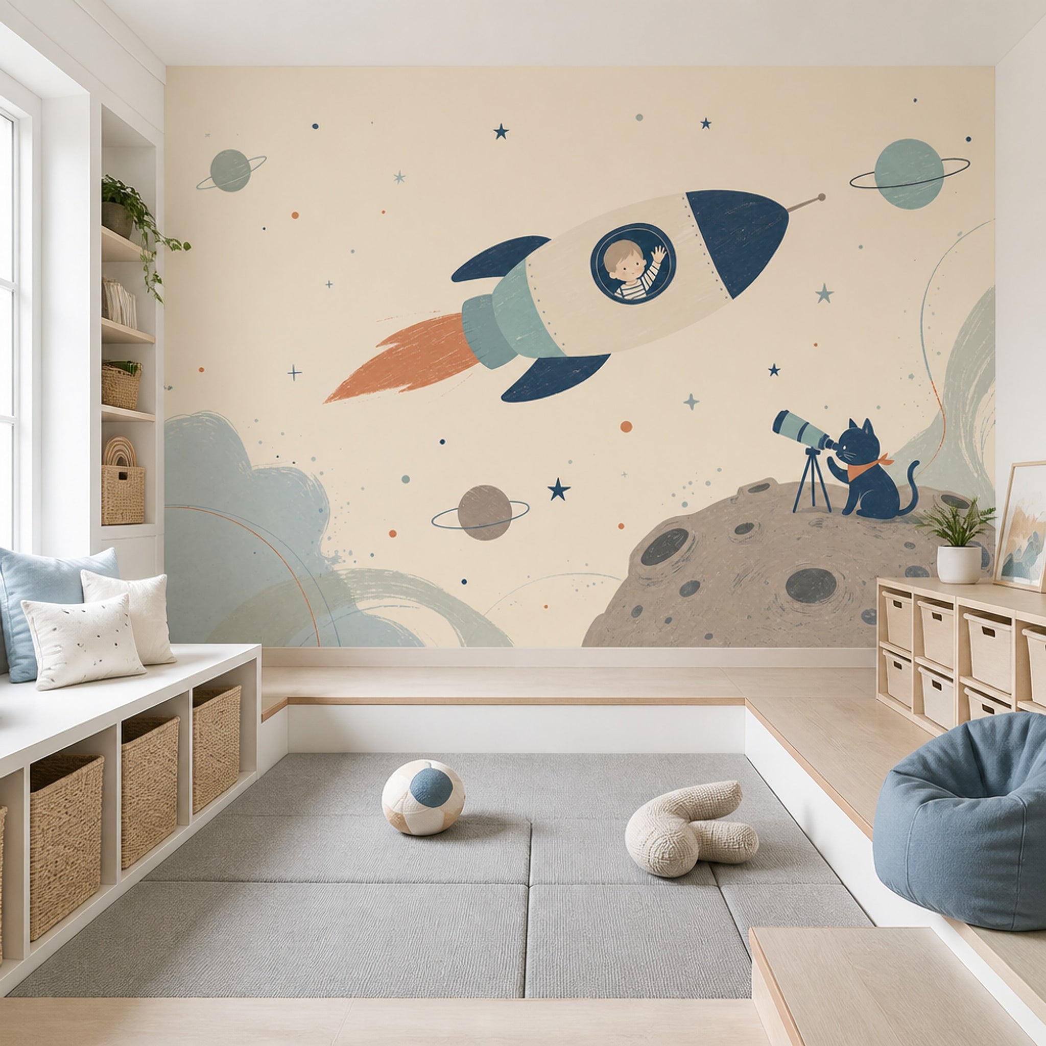 Rocket Wallpaper Planets Stars Wall Mural