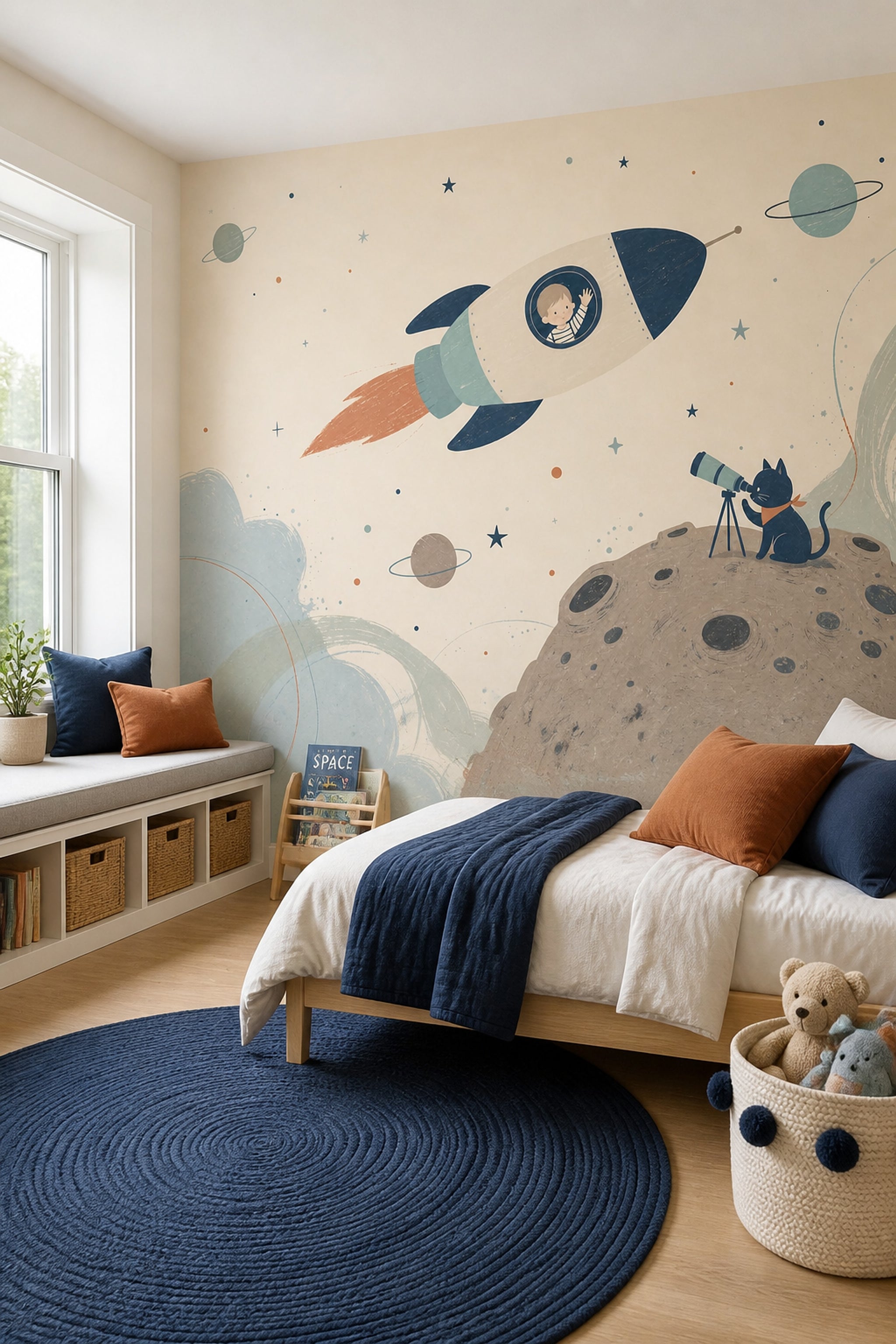 Rocket Wallpaper Planets Stars Wall Mural