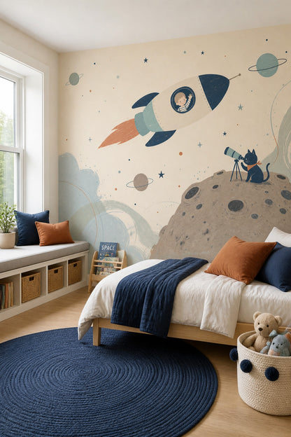 Rocket Wallpaper Planets Stars Wall Mural