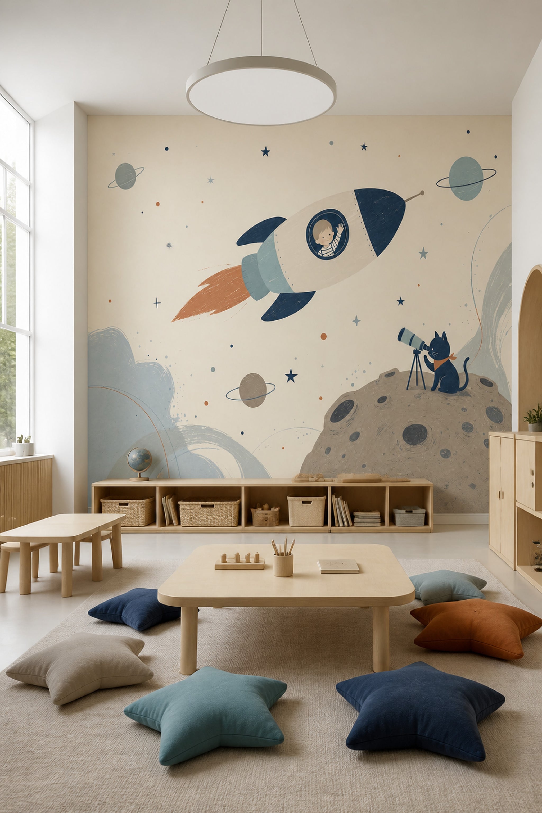 Rocket Wallpaper Planets Stars Wall Mural