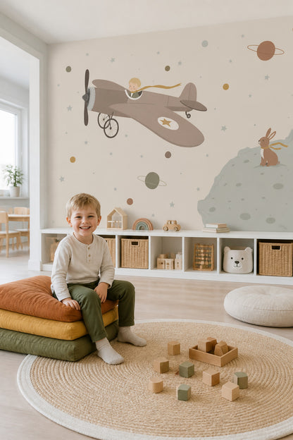 Childrens Wallpaper Space Theme Removable Airplane Wall Decor