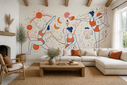 Yoga Wallpaper Wellness Line Art Removable Wall Decor
