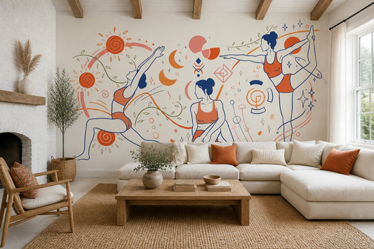 Yoga Wallpaper Wellness Line Art Removable Wall Decor