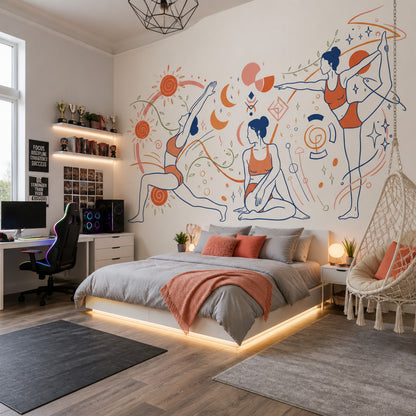 Yoga Wallpaper Wellness Line Art Removable Wall Decor