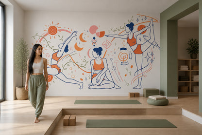 Yoga Wallpaper Wellness Line Art Removable Wall Decor