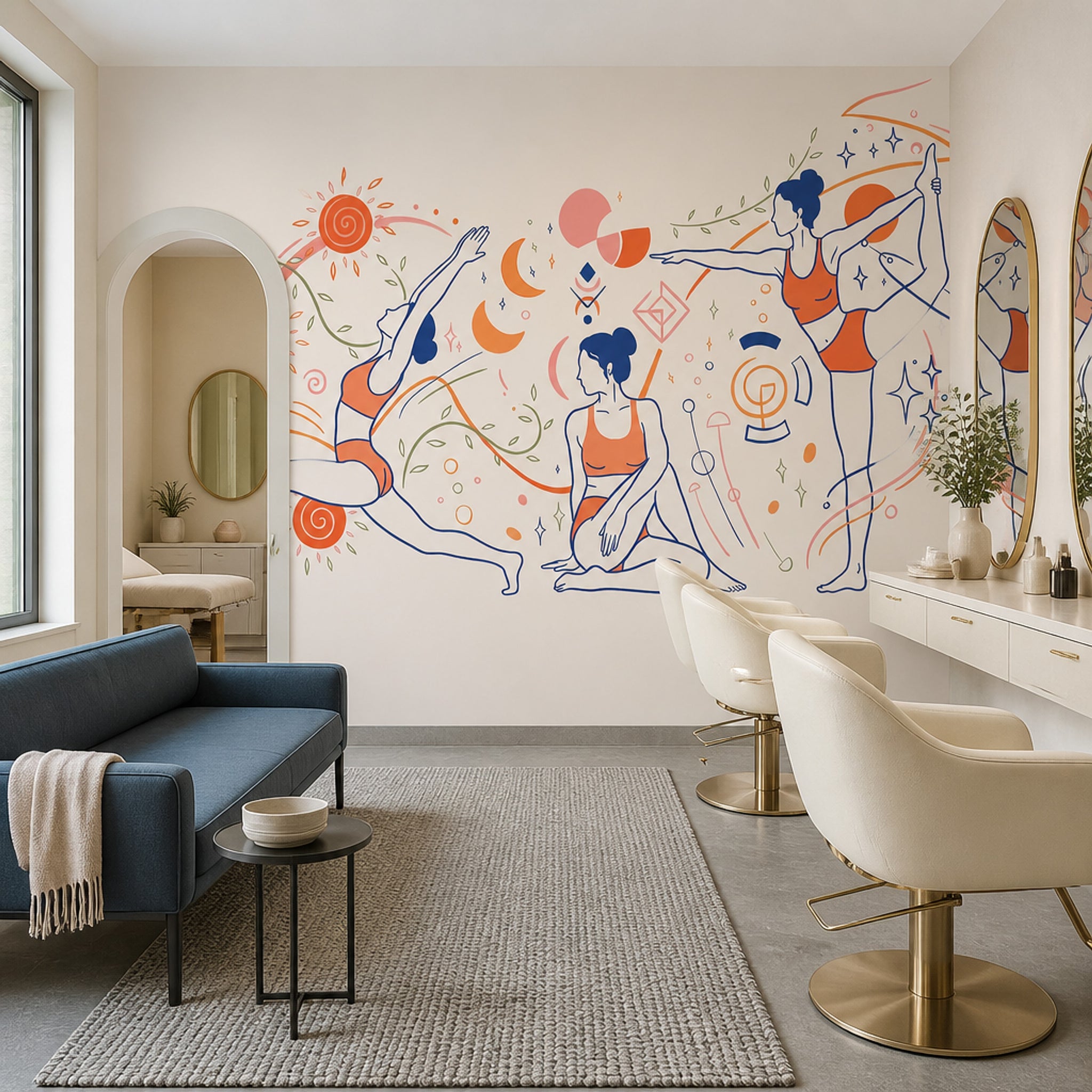 Yoga Wallpaper Wellness Line Art Removable Wall Decor