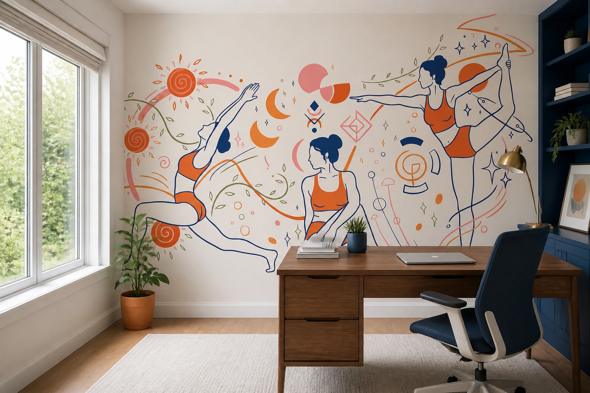 Yoga Wallpaper Wellness Line Art Removable Wall Decor