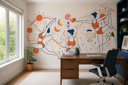 Yoga Wallpaper Wellness Line Art Removable Wall Decor