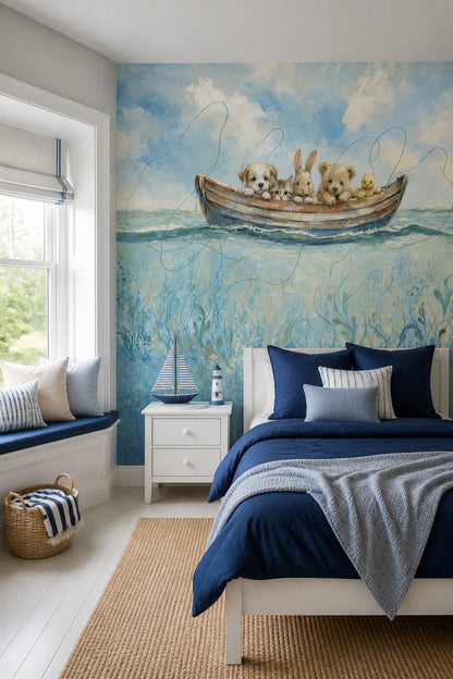 Rowboat Wallpaper Baby Animals Removable Nursery Wall Decor
