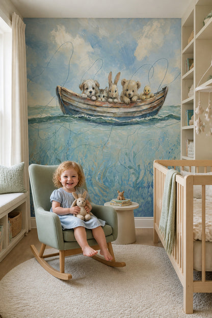 Rowboat Wallpaper Baby Animals Removable Nursery Wall Decor