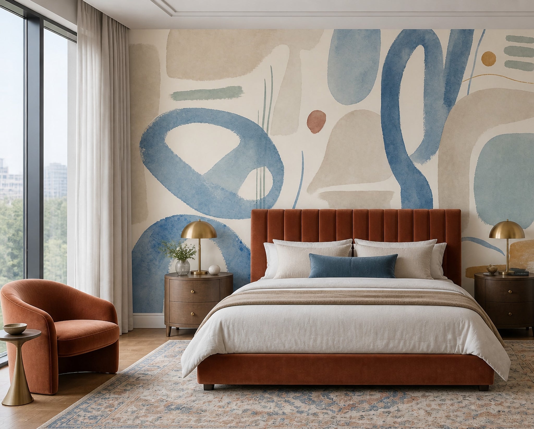 Watercolor Texture Wallpaper Organic Abstract Blue Brushstroke Wall Mural