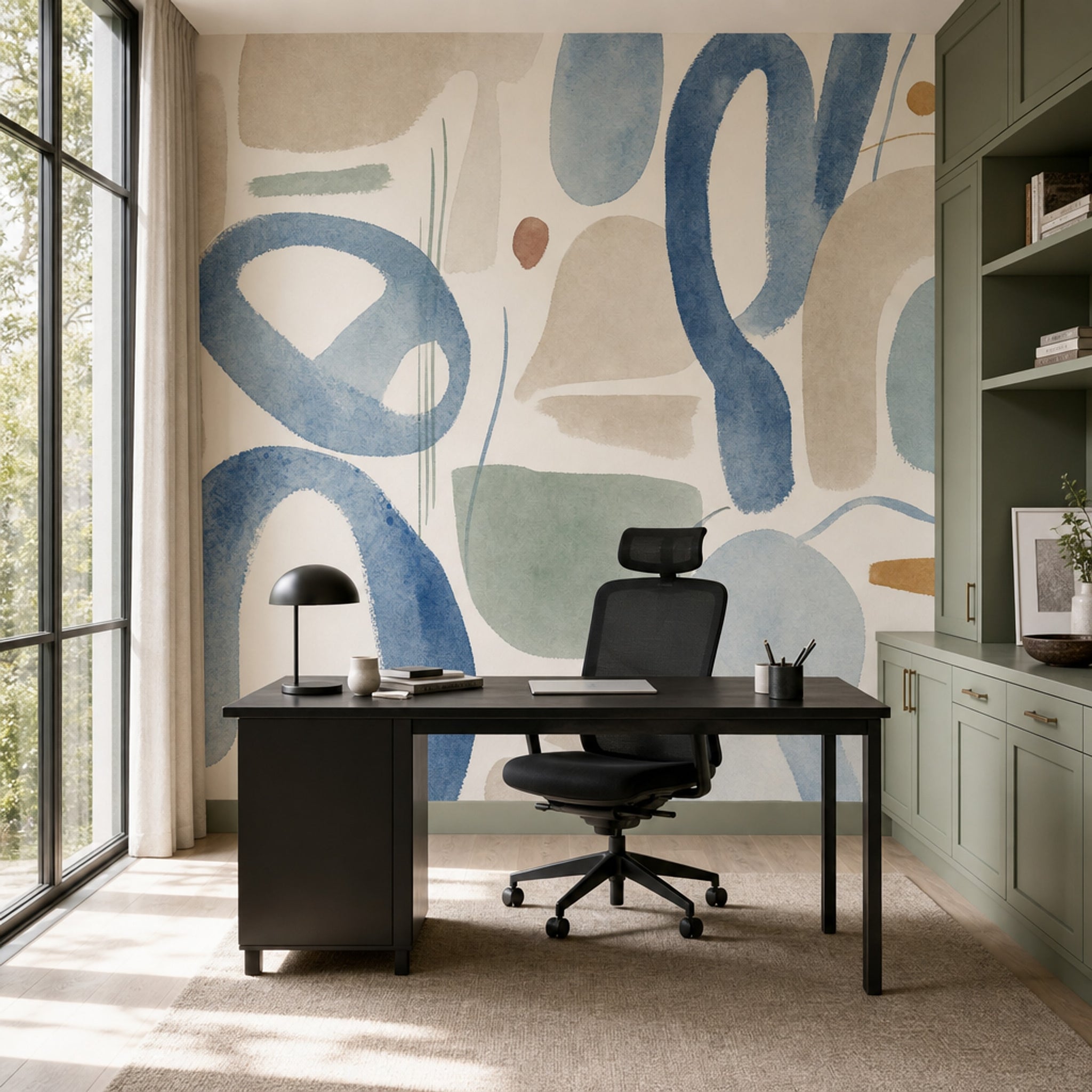 Watercolor Texture Wallpaper Organic Abstract Blue Brushstroke Wall Mural