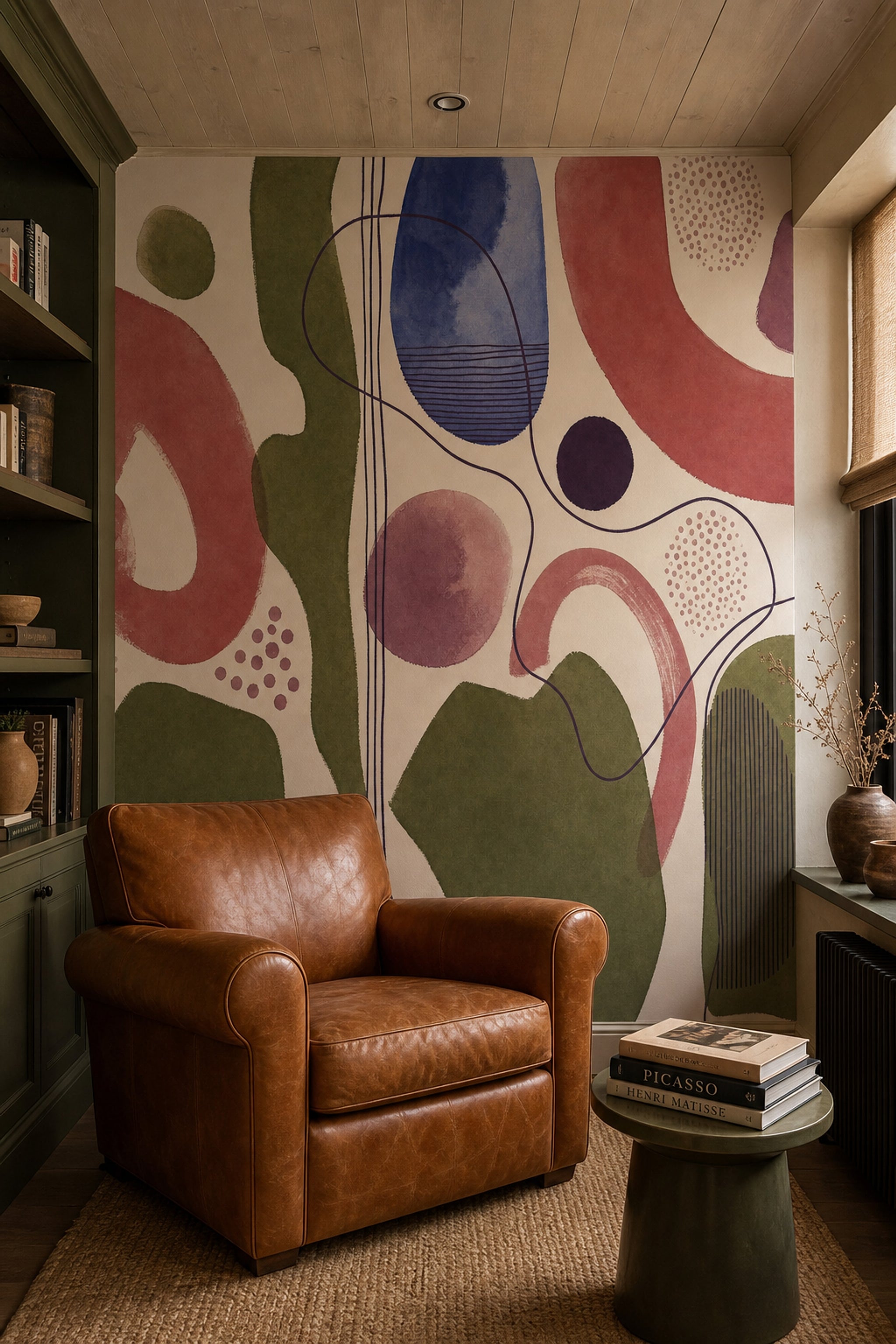 Organic Shapes Wallpaper Watercolor Modern Linework Wall Mural