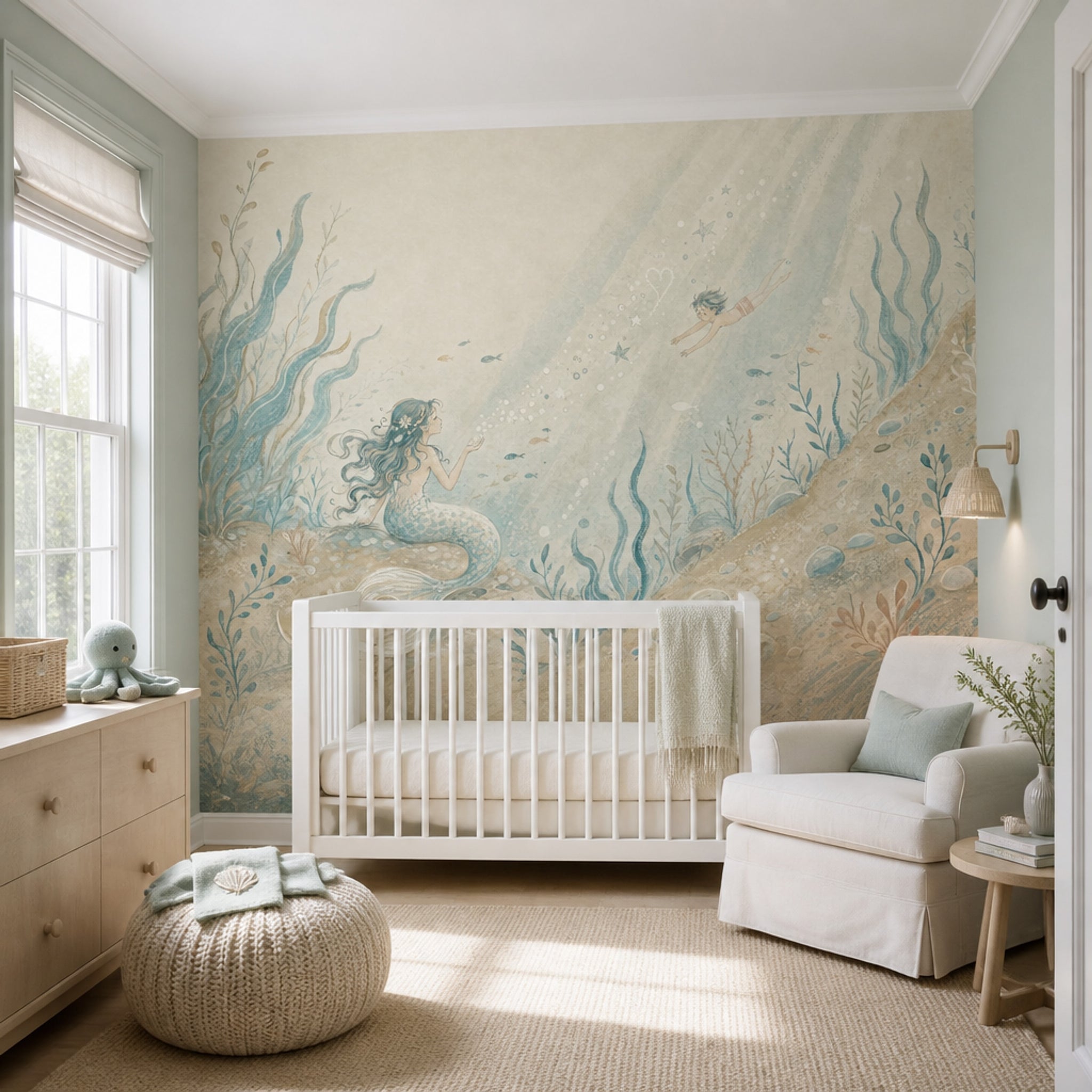 Mermaid Wallpaper Underwater Watercolor Removable Wall Decor