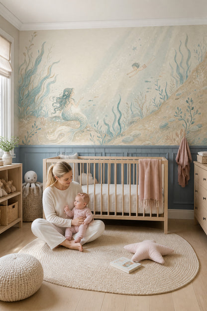 Mermaid Wallpaper Underwater Watercolor Removable Wall Decor