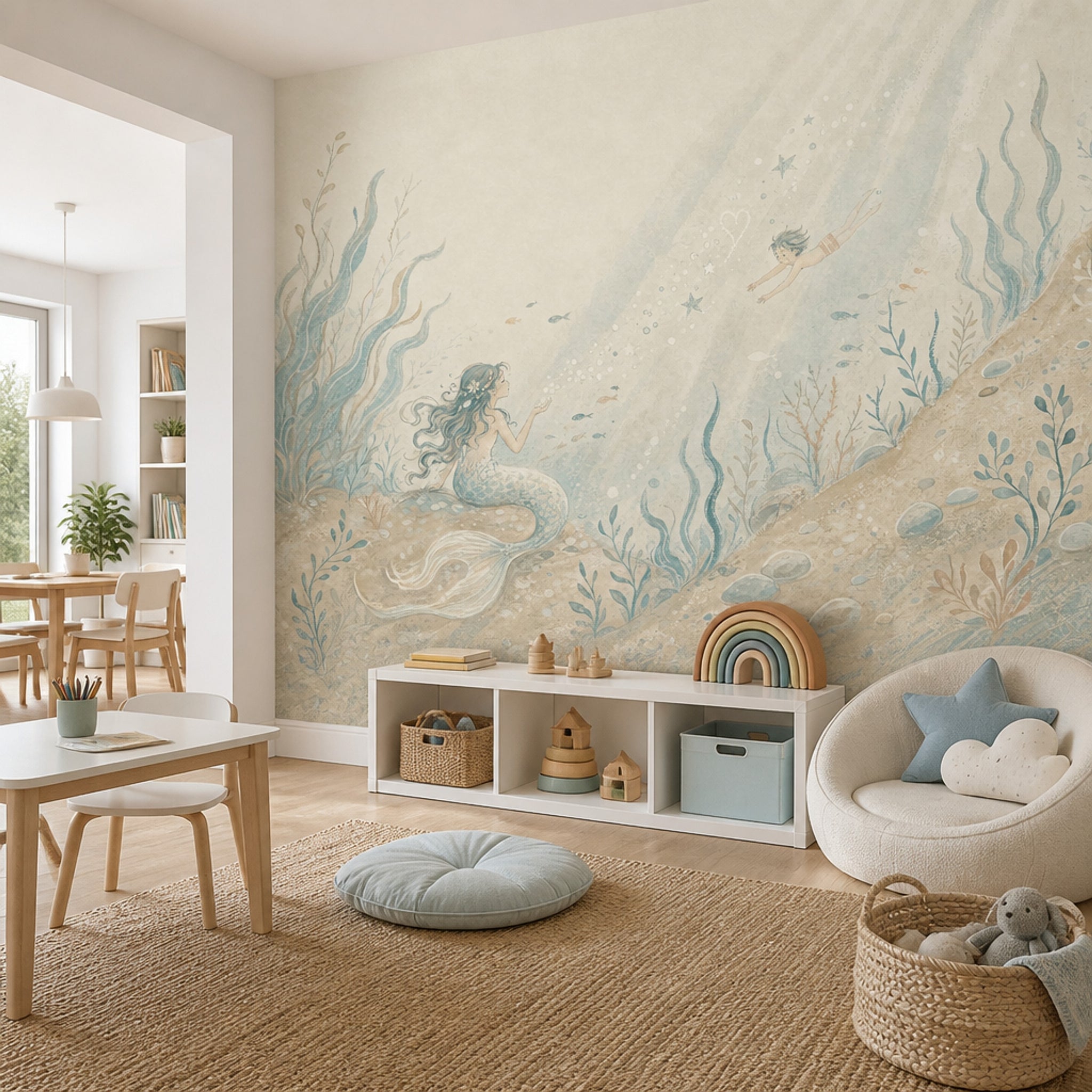 Mermaid Wallpaper Underwater Watercolor Removable Wall Decor