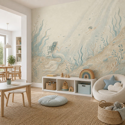 Mermaid Wallpaper Underwater Watercolor Removable Wall Decor