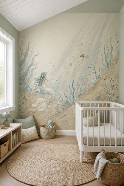 Mermaid Wallpaper Underwater Watercolor Removable Wall Decor