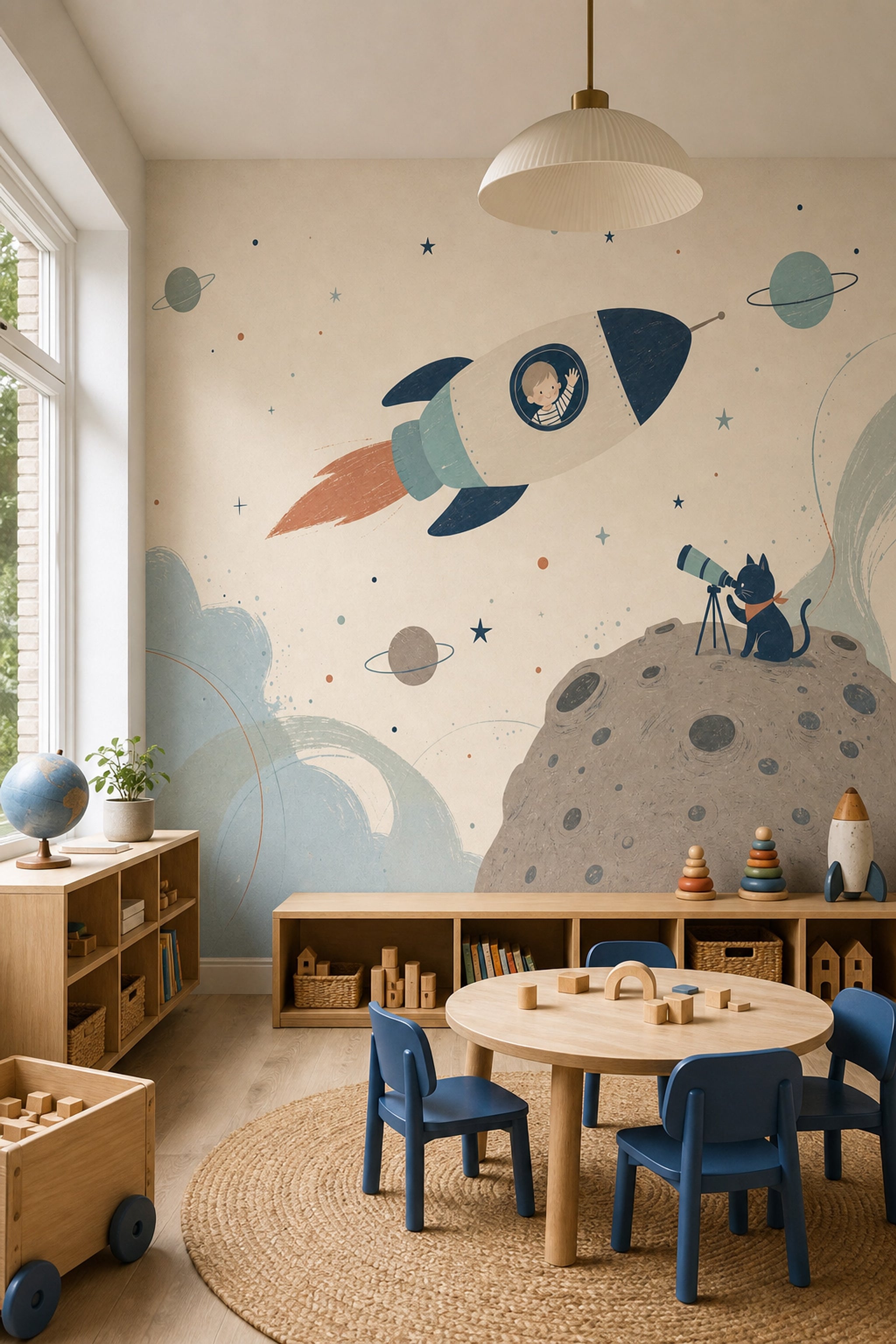Rocket Wallpaper Planets Stars Wall Mural