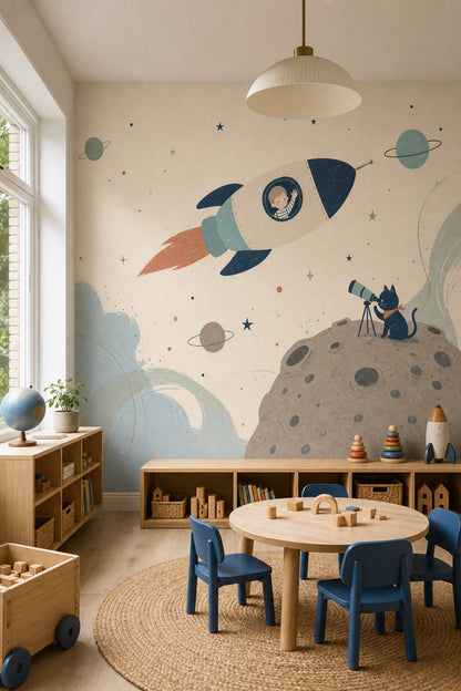 Rocket Wallpaper Planets Stars Wall Mural